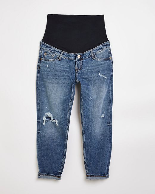 River Island ripped mid rise maternity mom jeans