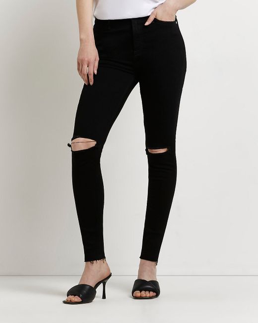 River Island ripped high waisted skinny jeans