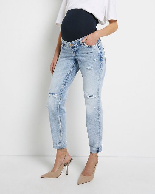 River Island ripped mid rise maternity mom jeans