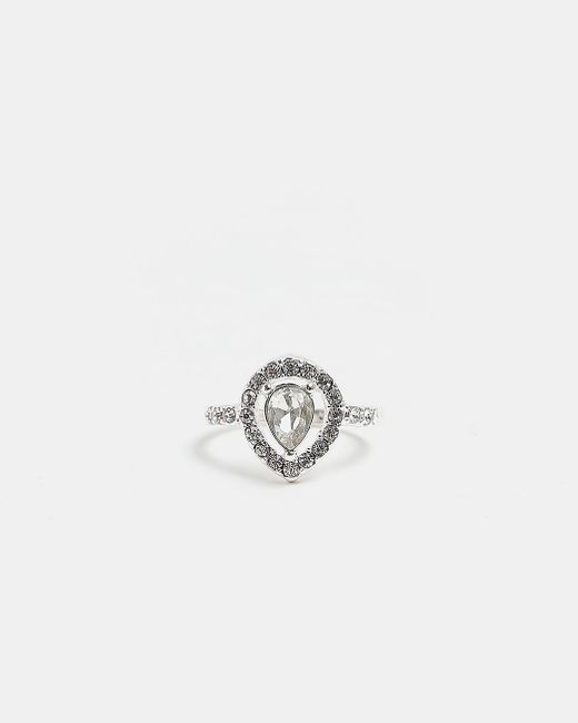 River Island Silver diamante ring
