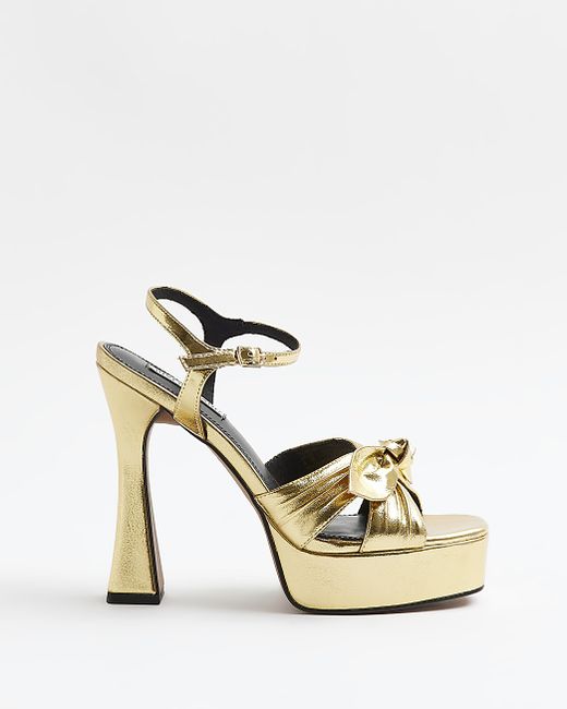 River Island Gold knot platform heeled sandals