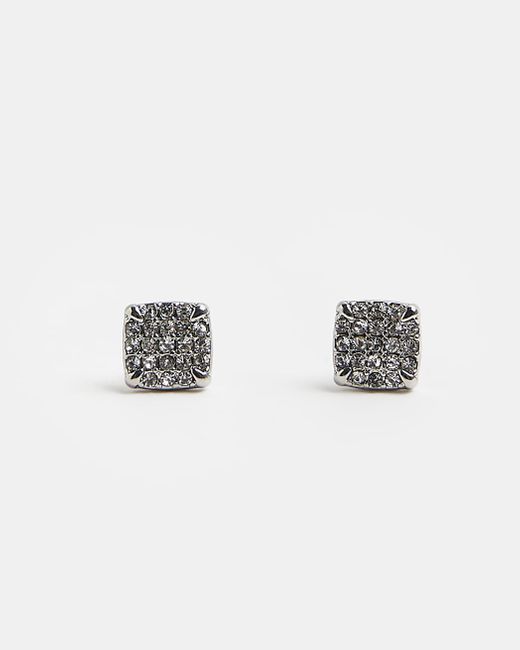 River Island Silver colour Square Crystal Stud Earrings