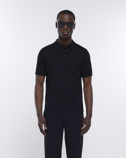 River Island slim fit knitted short sleeve polo