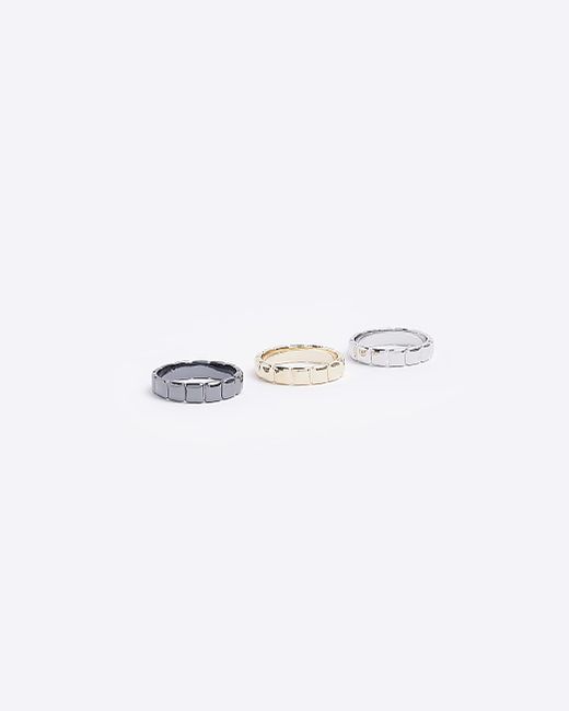 River Island Gold colour multipack of 3 square rings