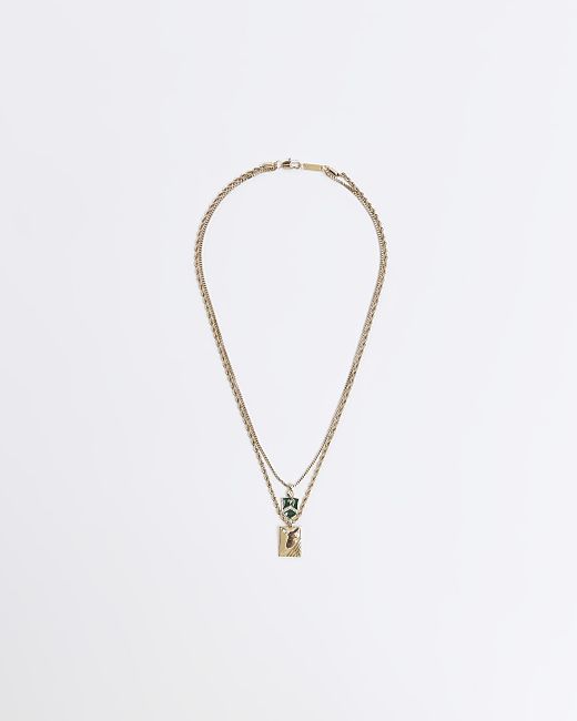 River Island Gold Colour Shield And Tag Multirow Necklace
