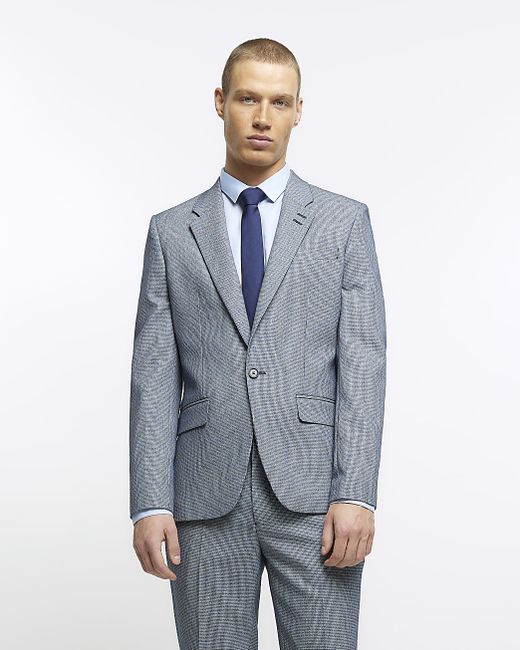 River Island Skinny Fit Dogtooth Suit Jacket