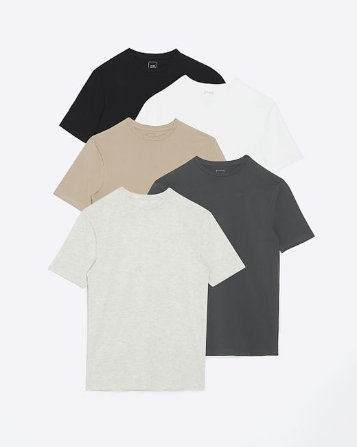 River Island Grey Multipack Of 5 Muscle Fit T-Shirts