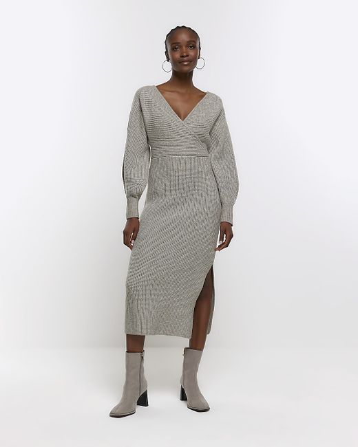 River Island Knitted Wrap Jumper Midi Dress