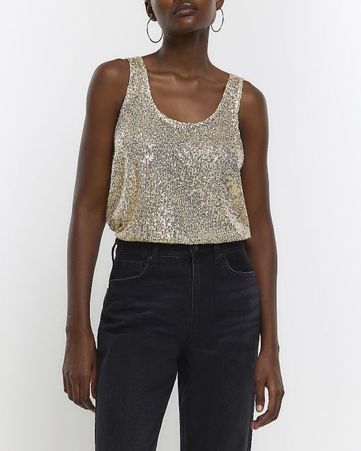 River Island Gold Sequin Tank Top