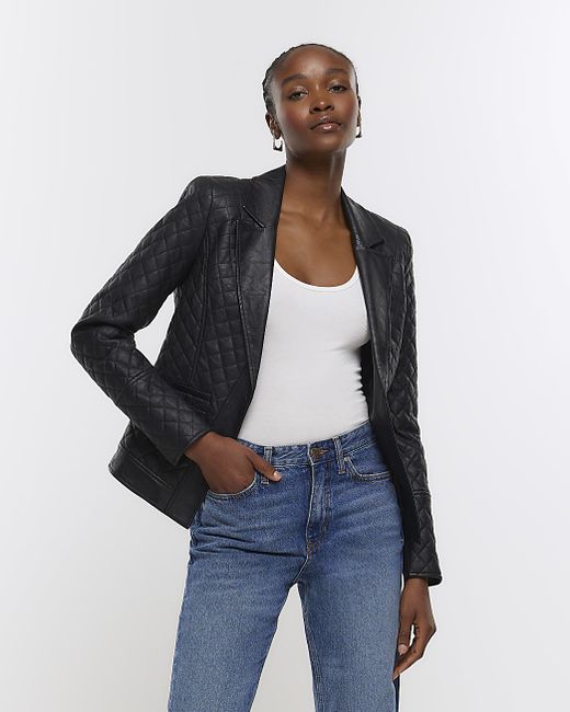 River Island Faux Leather Quilted Blazer