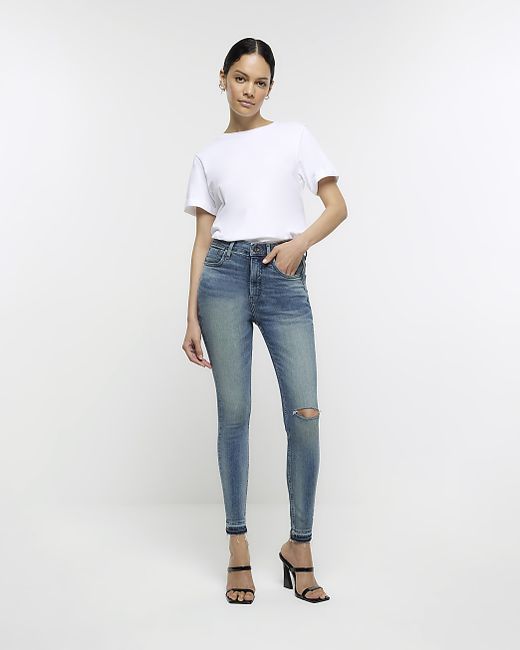 River Island Ripped High Waisted Super Skinny Jeans