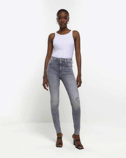 River Island Ripped High Waisted Super Skinny Jeans