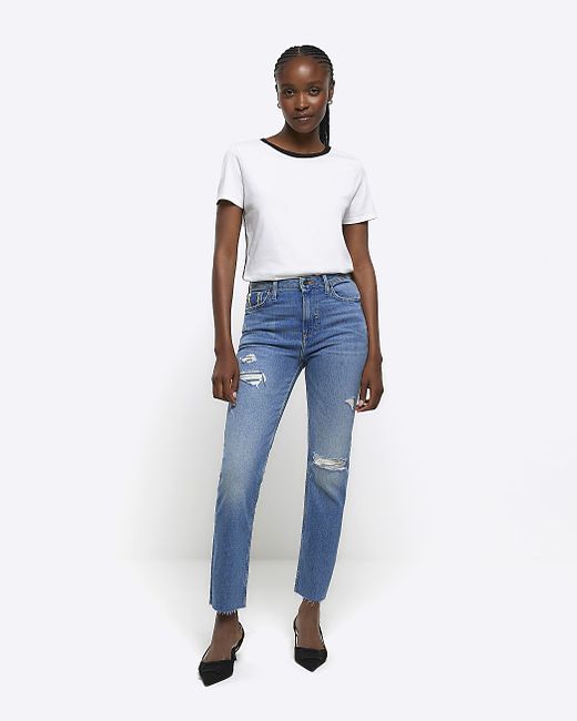 River Island High Waisted Slim Fit Ripped Jeans