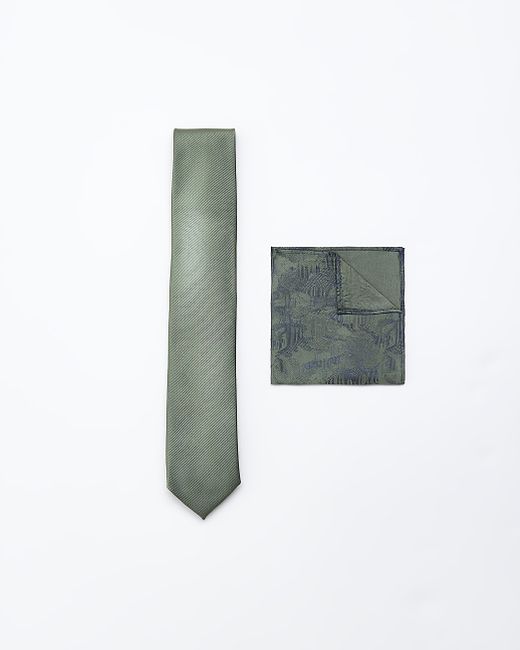 River Island Twill Tie And Handkerchief Set