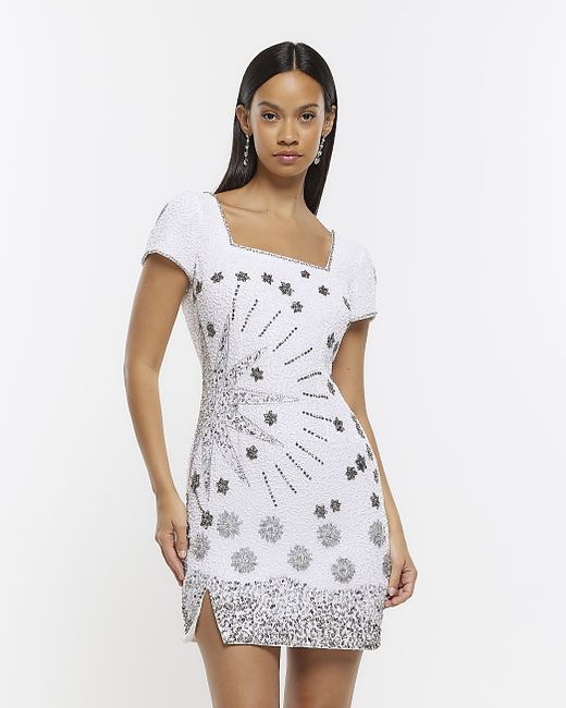 River Island Silk Sequin Detail Bodycon Mini Dress