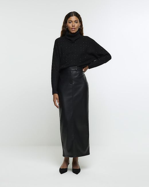 River Island Faux Leather Tailored Midi Skirt