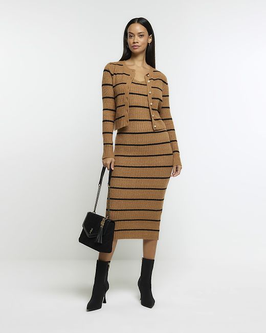 River Island Knitted Stripe Bodycon Midi Dress Set