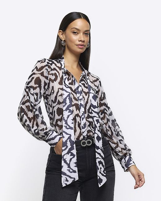 River Island Abstract Front Tie Shirt