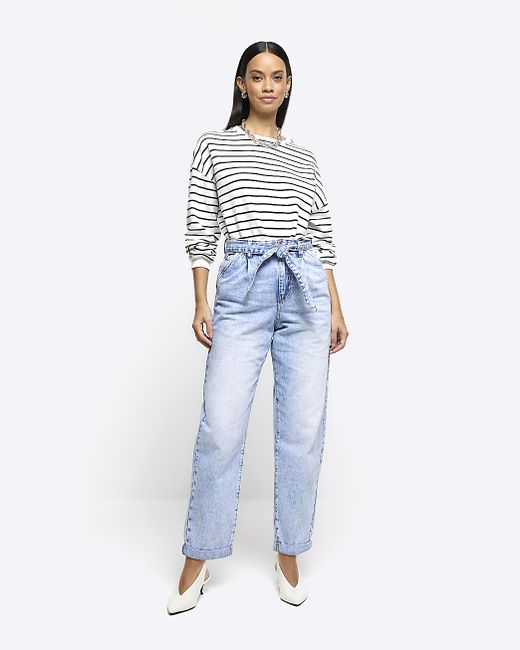 River Island Belted Relaxed Straight Jeans