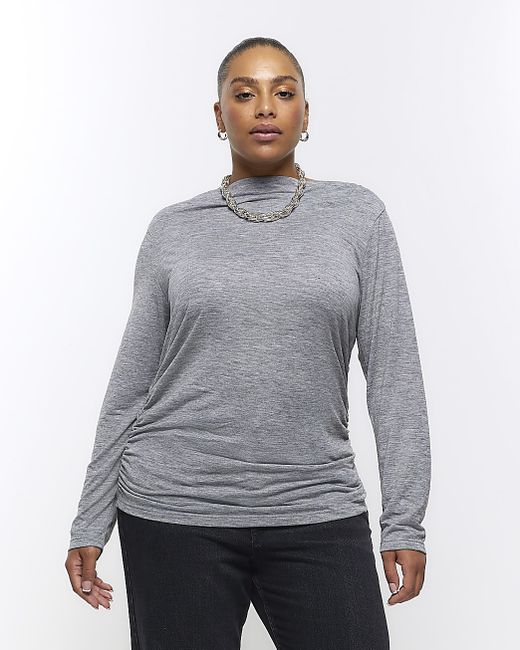 River Island Plus Ruched Side Long Sleeve Top