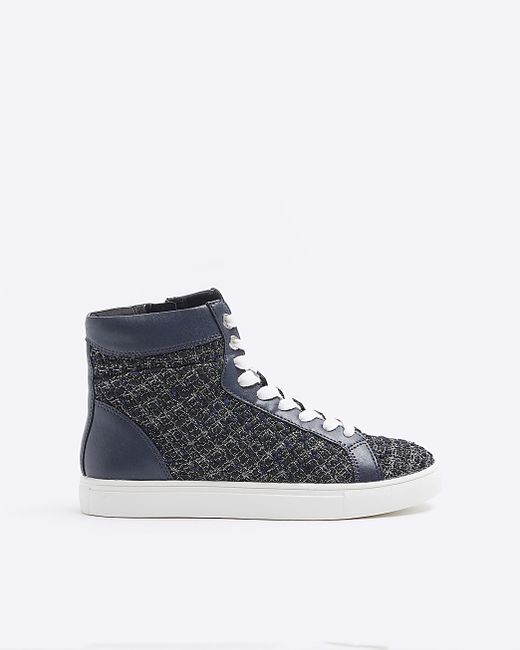 River Island Navy Boucle High Top Sneakers