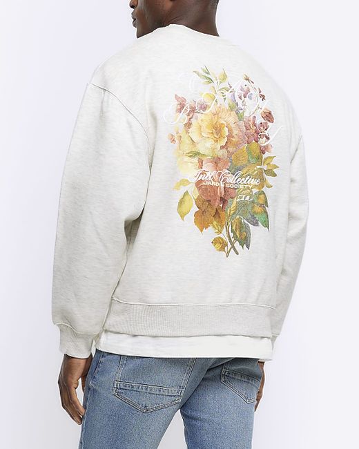 River Island Ecru Regular Fit Floral Graphic Sweatshirt
