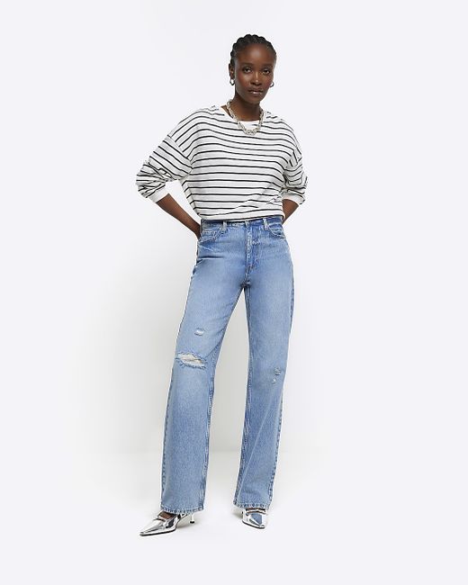 River Island High Waisted Relaxed Straight Fit Jeans