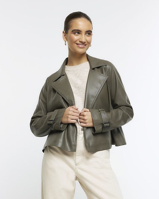 River Island Faux Leather Crop Trench Coat