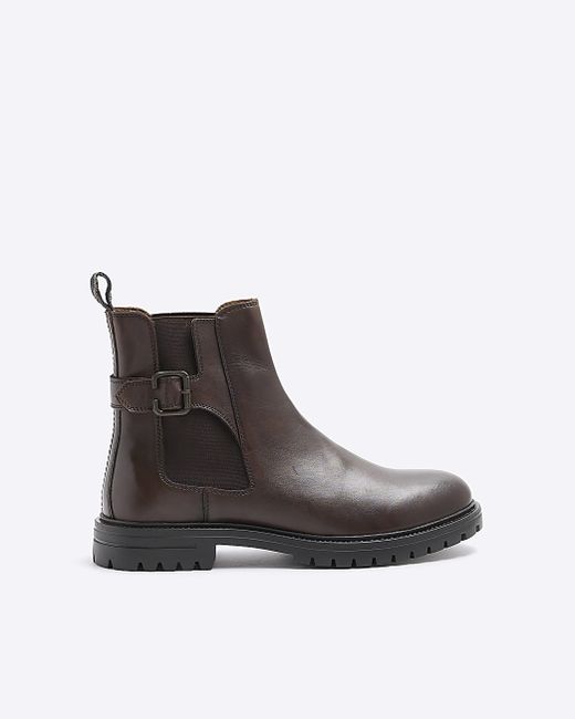 River Island Leather Buckle Chelsea Boots