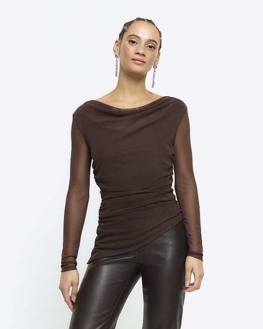 River Island Mesh Ruched Long Sleeve Blouse