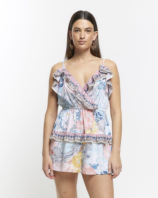River Island Floral Frill Playsuit