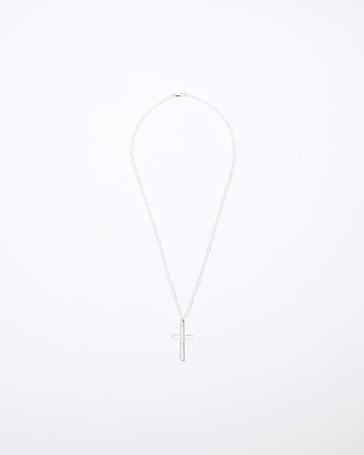 River Island Silver Colour Textured Cross Necklace
