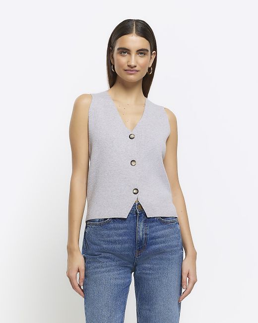 River Island Knitted Button Up Waistcoat