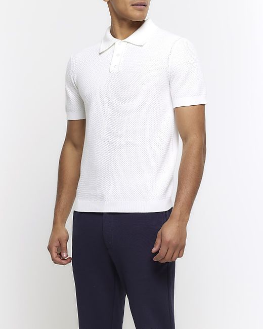 River Island Slim Fit Textured Knit Polo