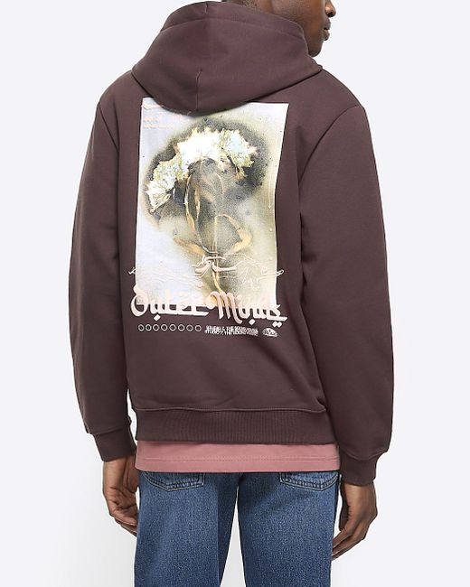 River Island Washed Regular Fit Graphic Hoodie