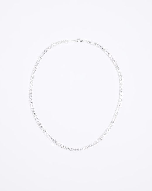 River Island Silver Colour Diamante Necklace