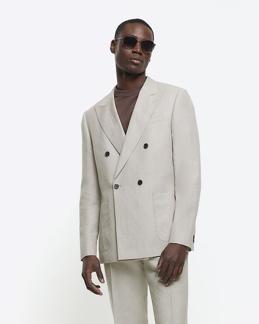 River Island Slim Fit Double Breasted Suit Jacket