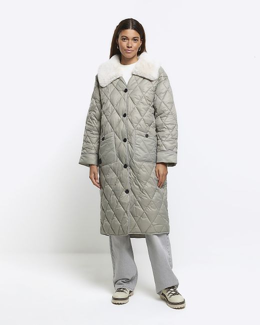 River Island Faux Fur Collar Quilted Jacket