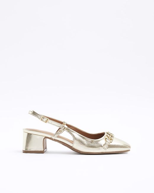 River Island Gold Chain Sling Back Heeled Court Shoes