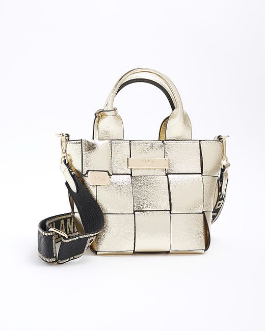 River Island Gold Chunky Weave Small Tote Bag