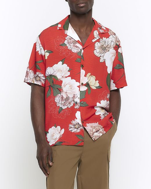 River Island Regular Fit Floral Revere Shirt