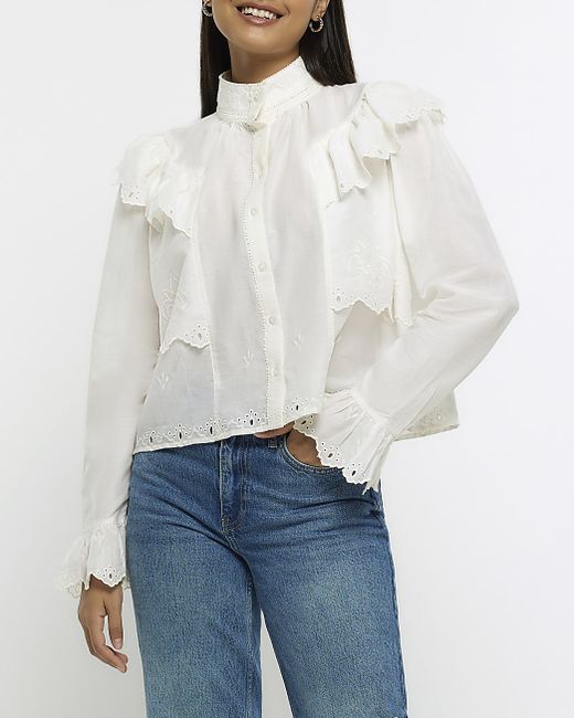 River Island Embroidered Frill Blouse