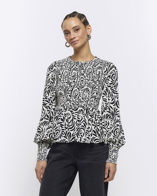 River Island Abstract Shirred Blouse