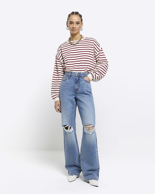 River Island High Waisted Straight Ripped Jeans