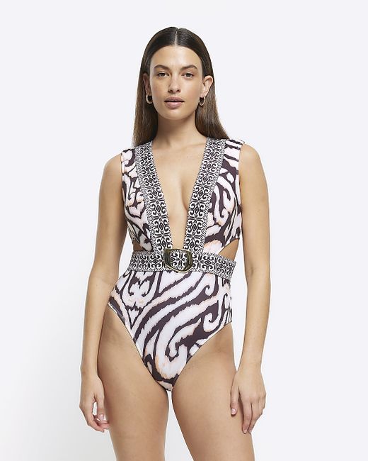 River Island Abstract Buckle Swimsuit