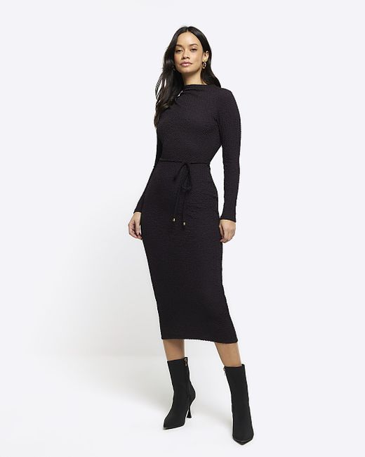 River Island Textured Belted Bodycon Midi Dress