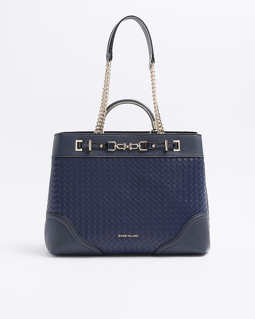 River Island Navy Woven Chain Tote Bag