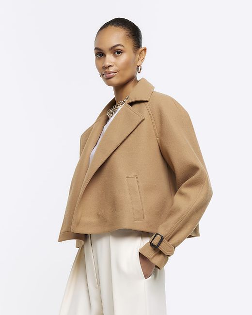 River Island Faux Wool Crop Trench Coat