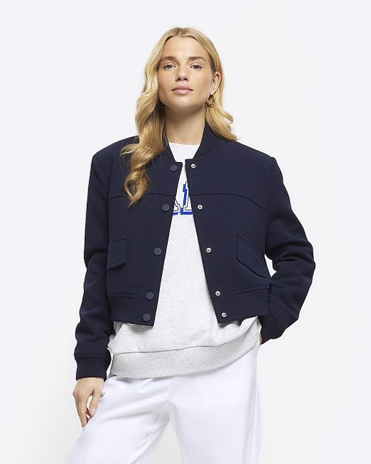 River Island Navy Tailored Crop Bomber Jacket