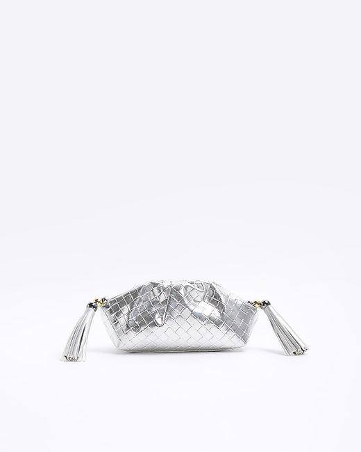 River Island Silver Embossed Weave Clutch Bag